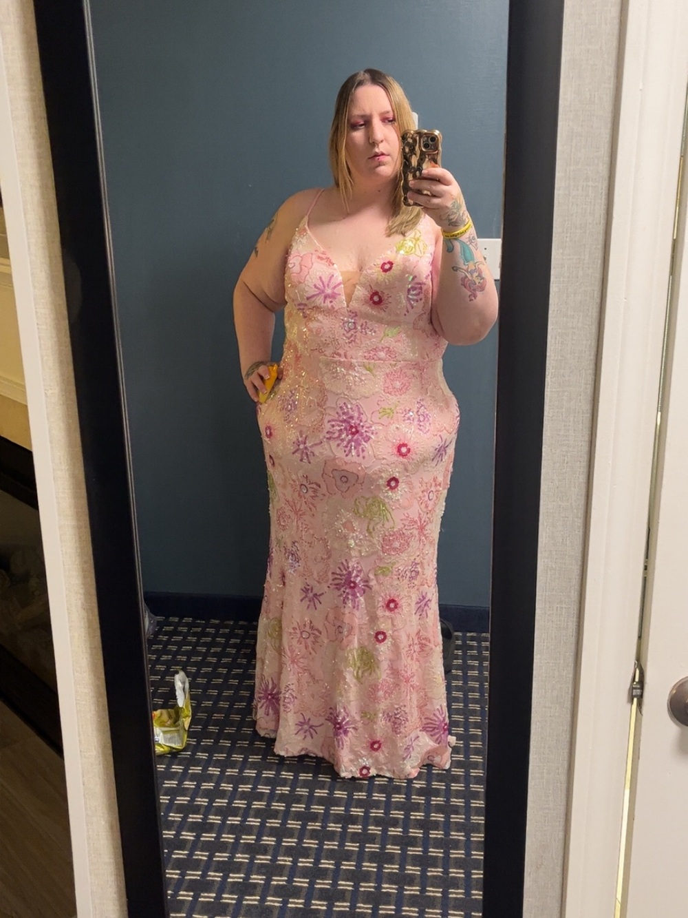 Jules & Cleo Floral Sequin Spaghetti Strap Sheath Dress